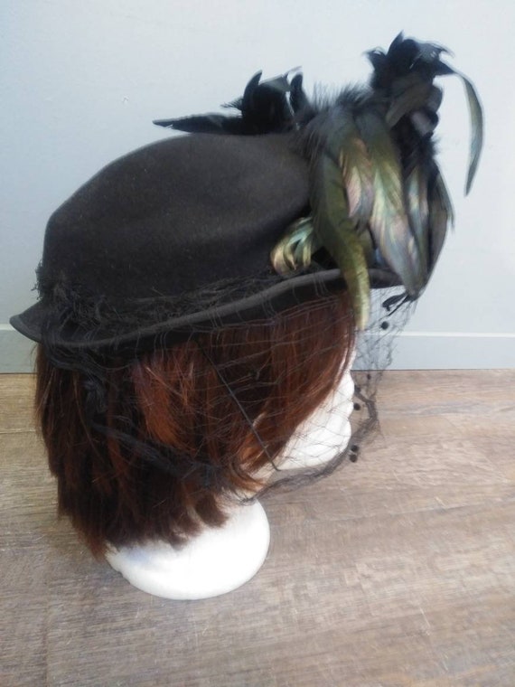Whimsical Vintage 50's Hat with Coque Feathers & … - image 7