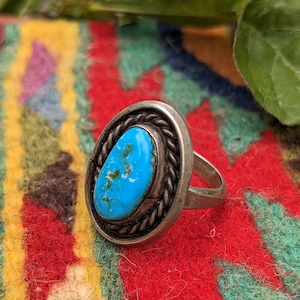 Vintage Turquoise Blue Sterling Ring  Southwestern Ring Size 6.5