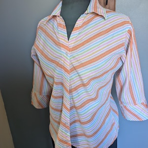 Vintage 80s Striped Blouse, Lightweight Top Women&#39;s Size M