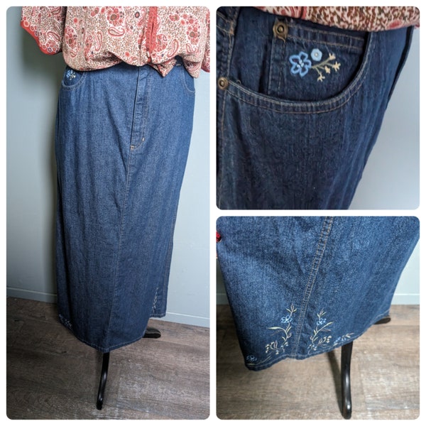 90's Denim Maxi Skirt Vintage Jean Skirt For Work Or Play