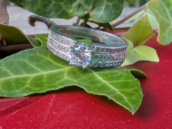 Vintage Pavé Solitaire Ring, Simulated Diamond Ri… - image 1