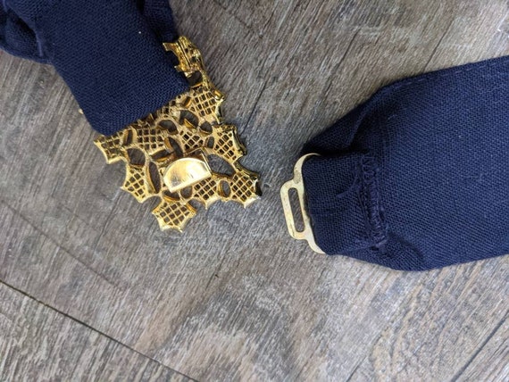 Vintage Linen Cinch Belt, 80's Blue & Gold Wide B… - image 8