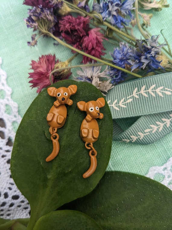 Vintage Moving Dog Earrings // Articulated Earrin… - image 1