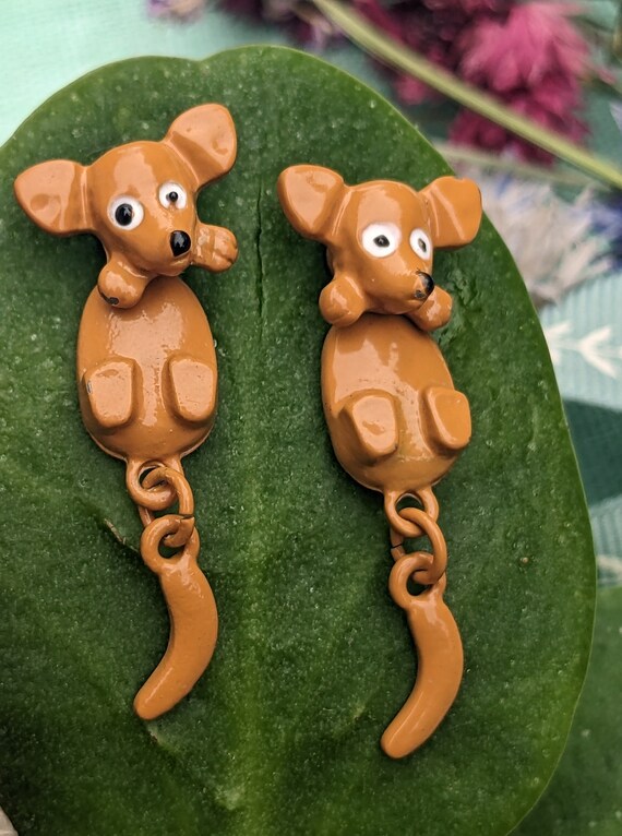 Vintage Moving Dog Earrings // Articulated Earrin… - image 2