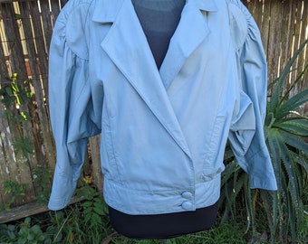 Blue Vintage 80's Leather Jacket, Oversized Leather Jacket