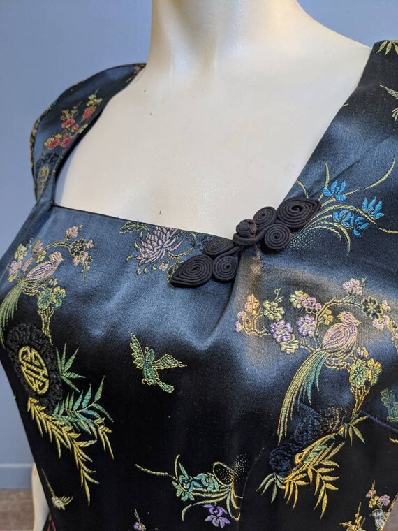 Vintage Cheongsam Dress //Black Embroidered Wiggl… - image 3