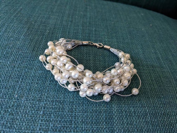 Vintage Sterling Silver Pearl Bracelet - image 1