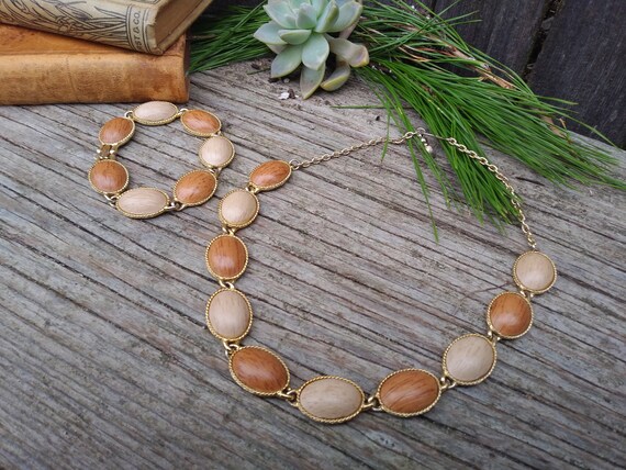 Mid Century Mid Jewelry Set, 60's Faux Wood Bead N
