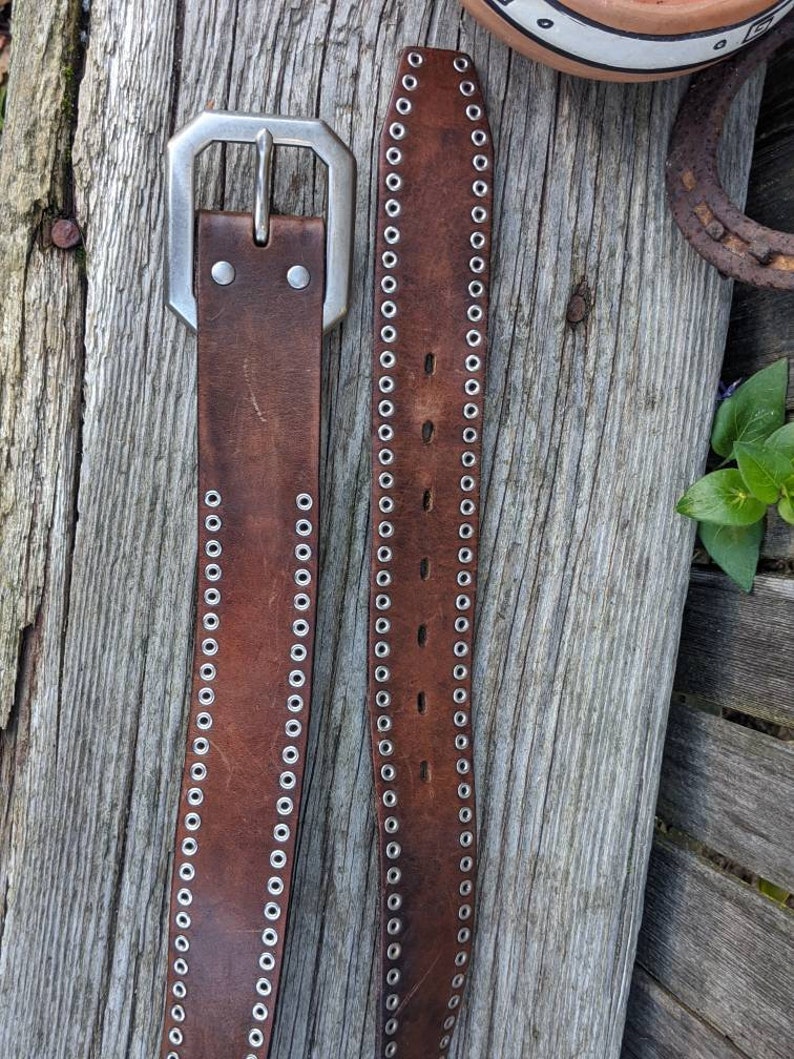 Size 36 Western Leather Belt Vintage Riveted Leather Belt