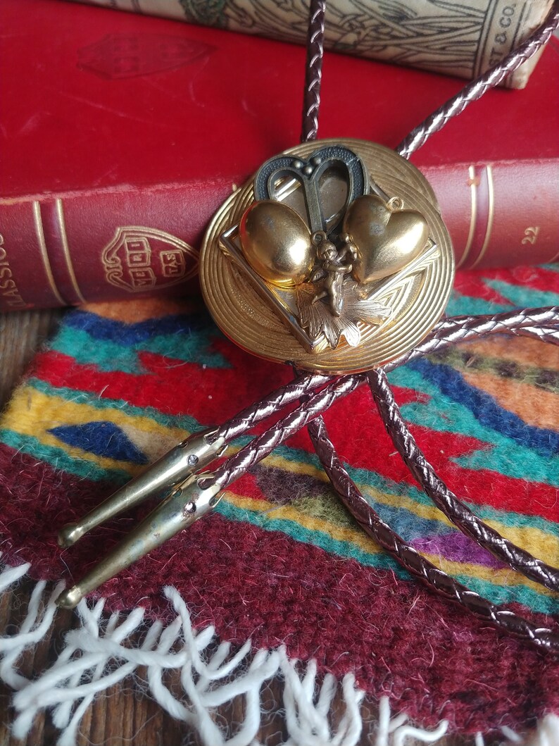 Vintage Handcrafted Love Charm Bolo Tie // Abstract Western String Tie image 1