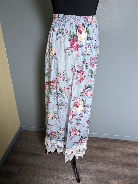 Vintage Bohemian Flower Maxi Skirt - Long Floral S