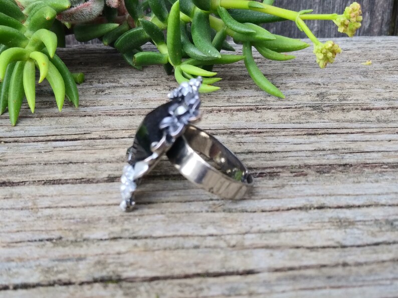 Vintage Floral Adjustable Ring Black /& Silver Boho Statement Ring