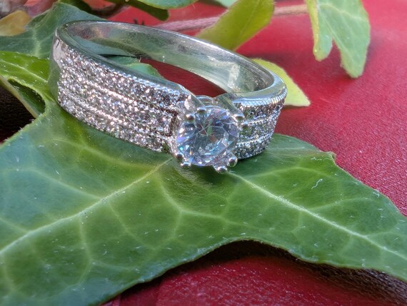 Vintage Pavé Solitaire Ring, Simulated Diamond Ri… - image 6