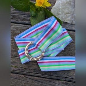 NWT Talbots Striped Multicolor Belt With Gold Bamboo Buckle  display picture 1