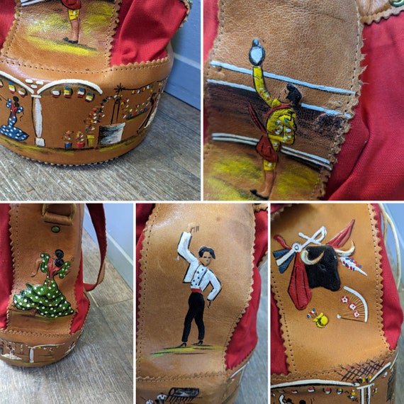 Vintage Spanish Leather Bucket Purse, Hand Painte… - image 2