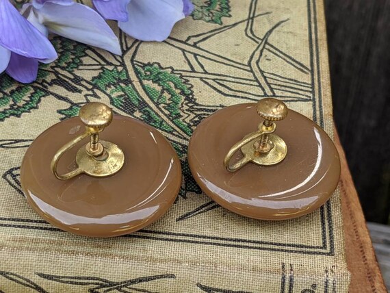 Vintage Bakelite Taupe Brown  Earrings - Mid Cent… - image 7