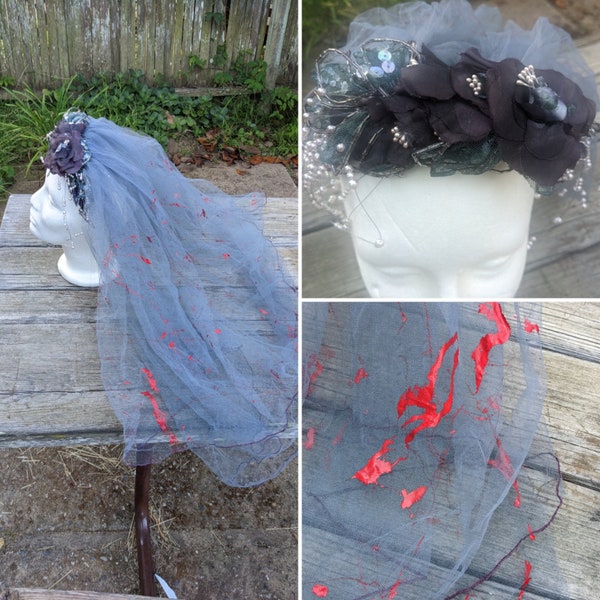 Vampire Bride, Zombie Bride, Corpse Bride Costume Veil, Gothic Ghost Bride Costume