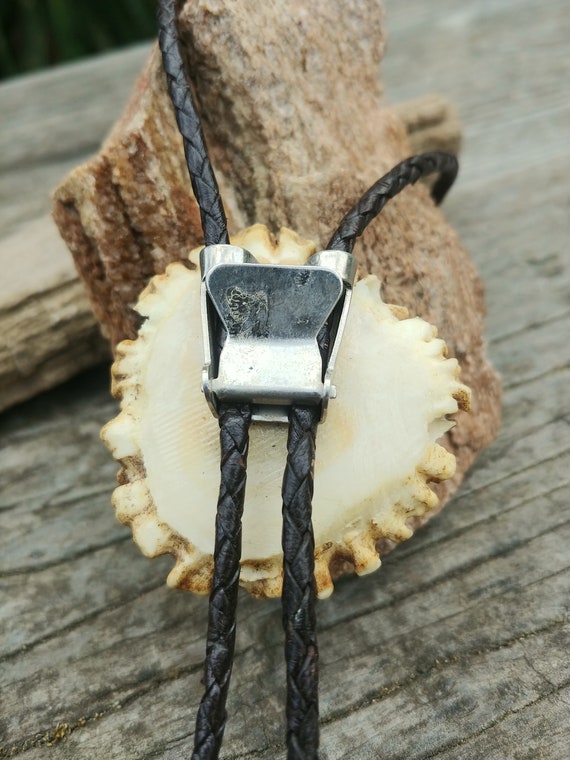 Vintage Leopard Skin Jasper Elk Antler Bolo Tie - image 3