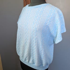 80s Light Blue Short Sleeve Top, Vintage Women's Tee Size XL