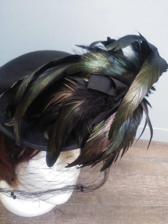 Whimsical Vintage 50's Hat with Coque Feathers & … - image 8