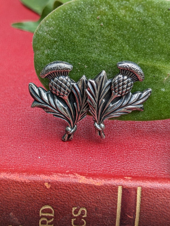 Vintage Sterling Thistle Screw Back Earrings Scotti… Gem