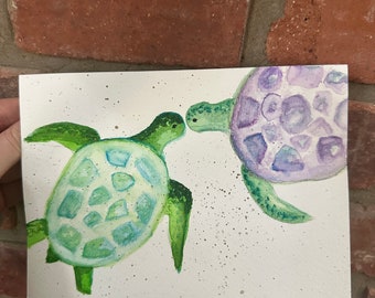 CUSTOM  WATERCOLOR CARD, cute turtle art, anniversary, birthday, valentine’s day, special occasions
