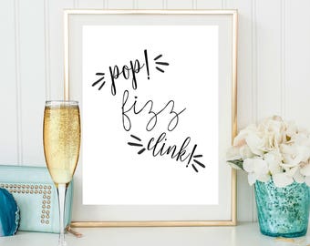 pop fizz clink / pop fizz clink sign / bridal shower decor / party decor / mimosa sign / handwritten sign / bridal shower / champagne sign