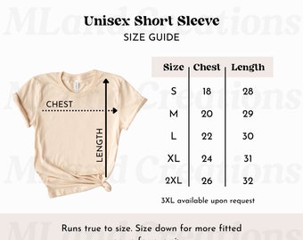Bella Canvas 3001 Größentabelle für Unisex T-Shirts (Digitaler Download)