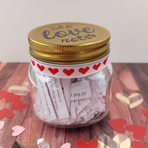 365 love note, 365 notes jar, love quotes in a jar, Anniversary gift, love notes, Valentine's day gift, message in a bottle, personalized Red heart