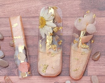 June birthstone, handmade resin barrette, Gemini zodiac sign, genuine moonstone resin hair barrette, hairclip with moonstone, hair pin