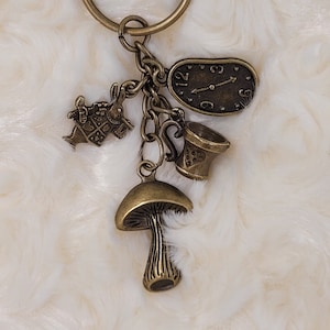 Alice in Wonderland charm keychain, Key FOB keychain, Charm Brooch, Handbag Charm, Steampunk antique keychain, Handmade in USA