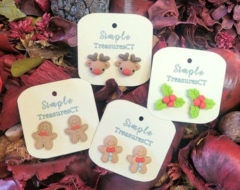 Cute handmade holiday stud earrings, handmade earrings, Christmas resin earrings, nickle - free, stocking stuffer