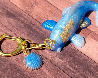 Handmade resin lucky koi fish keychain, blue koi fish, good luck charm, resin koi fish, lucky charm, purse accessory, keychain charm