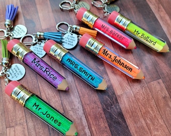 Personalized Glitter Pencil Keychain, Teacher Appreciation Gift