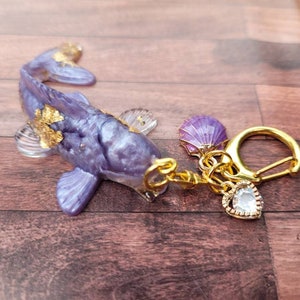 Handmade lavender lucky koi fish epoxy resin keychain, koi keychain, lucky koi key chain, goldfish, good luck keychain, purse accessory
