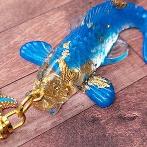 Lucky koifish keychain, blue koi fish, good luck charm, resin koi fish, lucky charm, purse accessory, keychain charm