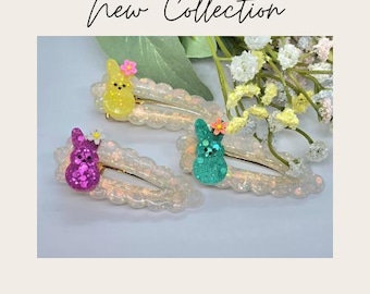Easter Marshmallow Bunny Hairclip, Cute Bunny Peep  Candy Inspired Hair barrette, Easter Bunny Resin Hair Clips, Cute Buunny Barrette