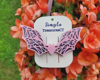 Halloween hair clips, hair bows, bat barrettes, Halloween bat hair clips, cute colorful goth barrettes, bat clips, pink bat hair barrette