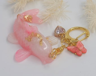 Handmade lucky koi fish keychain, pink resin keychain, purse accessory, keychain charm, goldfish keychain, resin koi fish, lucky charm