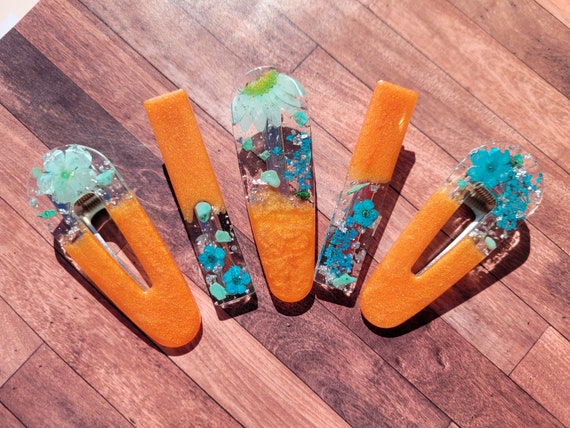 Cream and Teal Resin Bar Hair Clip Hair Clip Silicone Mold, Hair Barrette Resin Mold, Hairpin  main image 2