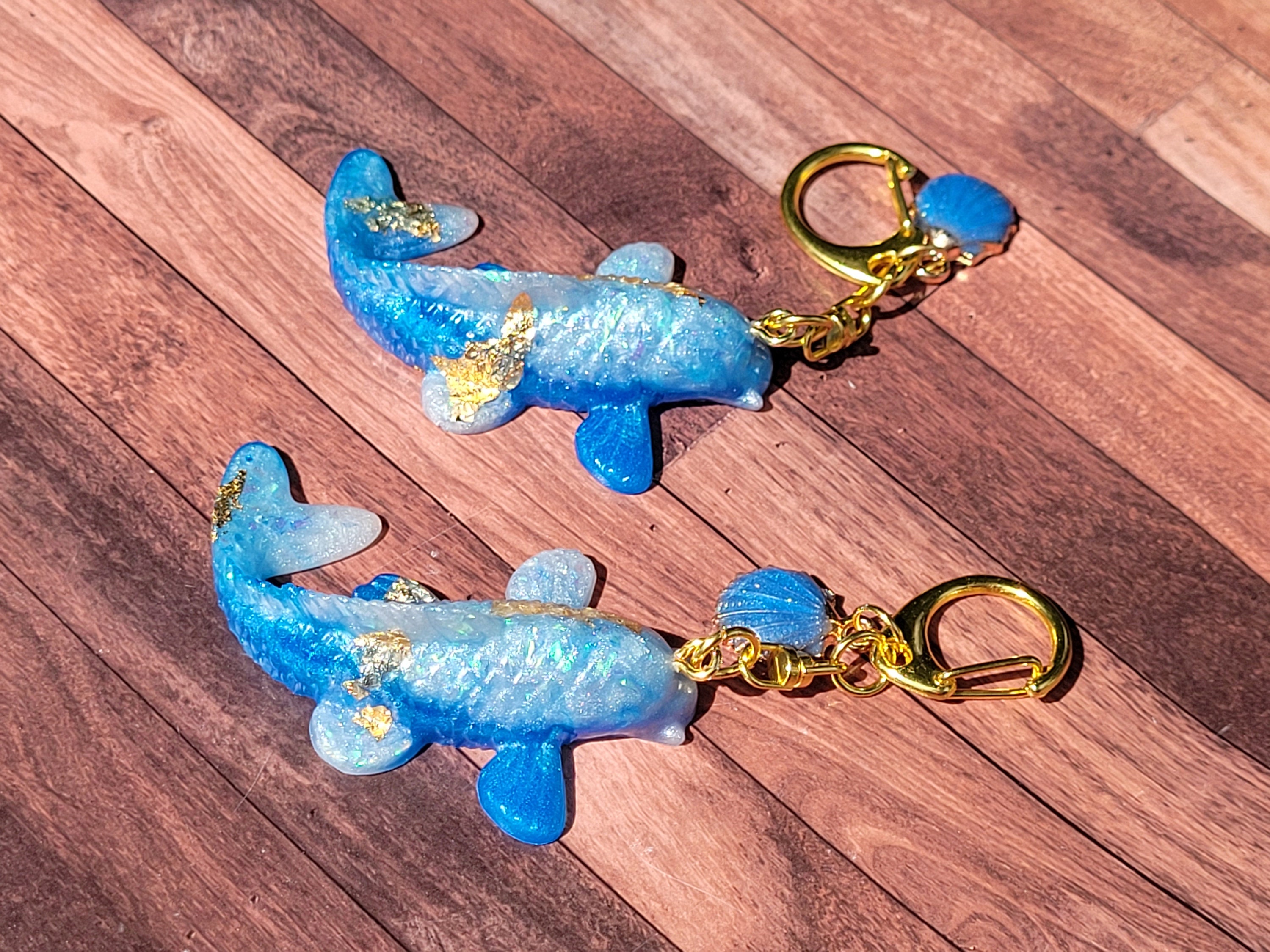Handmade resin lucky koi fish keychain blue koi fish good Etsy