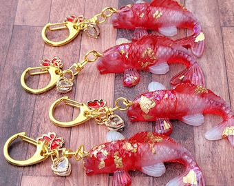 Handmade Resin Koi Fish Keychain, Gold Flake Lucky Charm