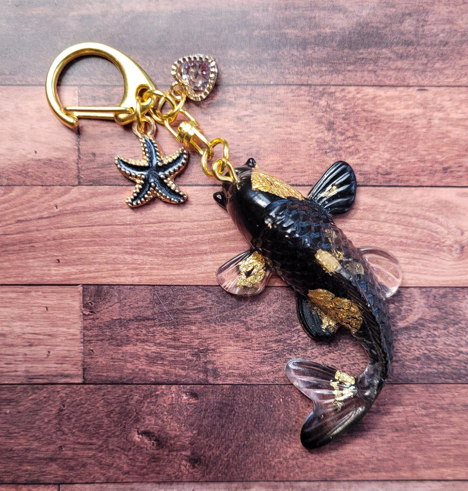 Lucky Koi Fish Keychain Black and Gold Koi Fish Good Luck | Etsy