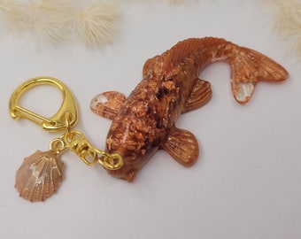 White and copper handmade lucky koi fish, resin keychain, koi keychain, lucky koi key chain, goldfish, good luck charm, purse accessory