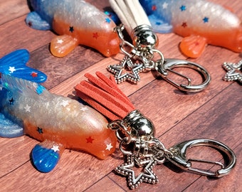 Patriotic handmade epoxy resin lucky koi fish keychain, sakura koi fish, koi fish keychain, lucky charm, good luck charm, handmade keyring