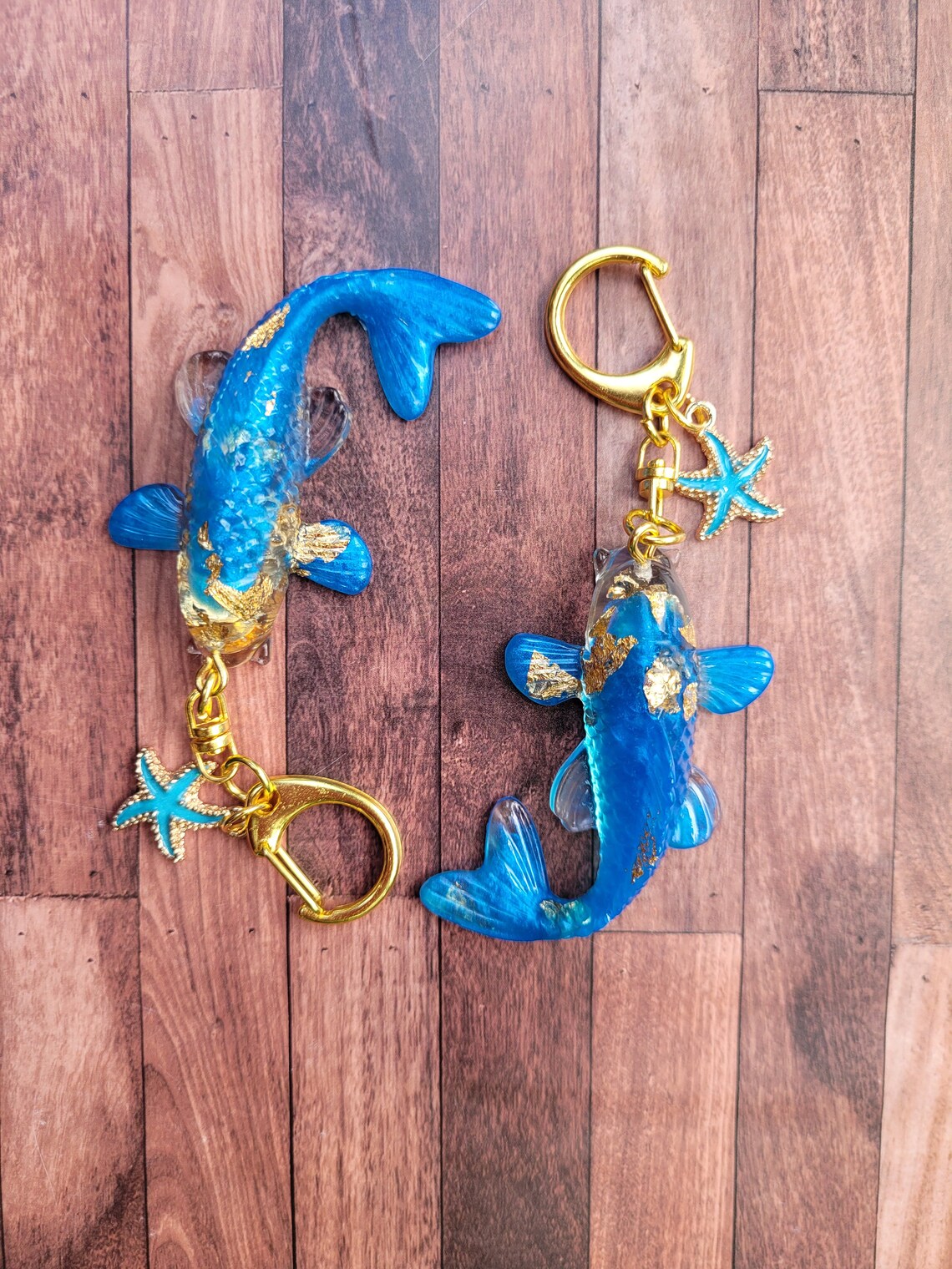 Lucky koifish keychain blue koi fish good luck charm resin | Etsy