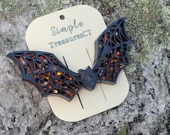 Handmade Orange Bat Hair Clip, Halloween Goth Barrettes