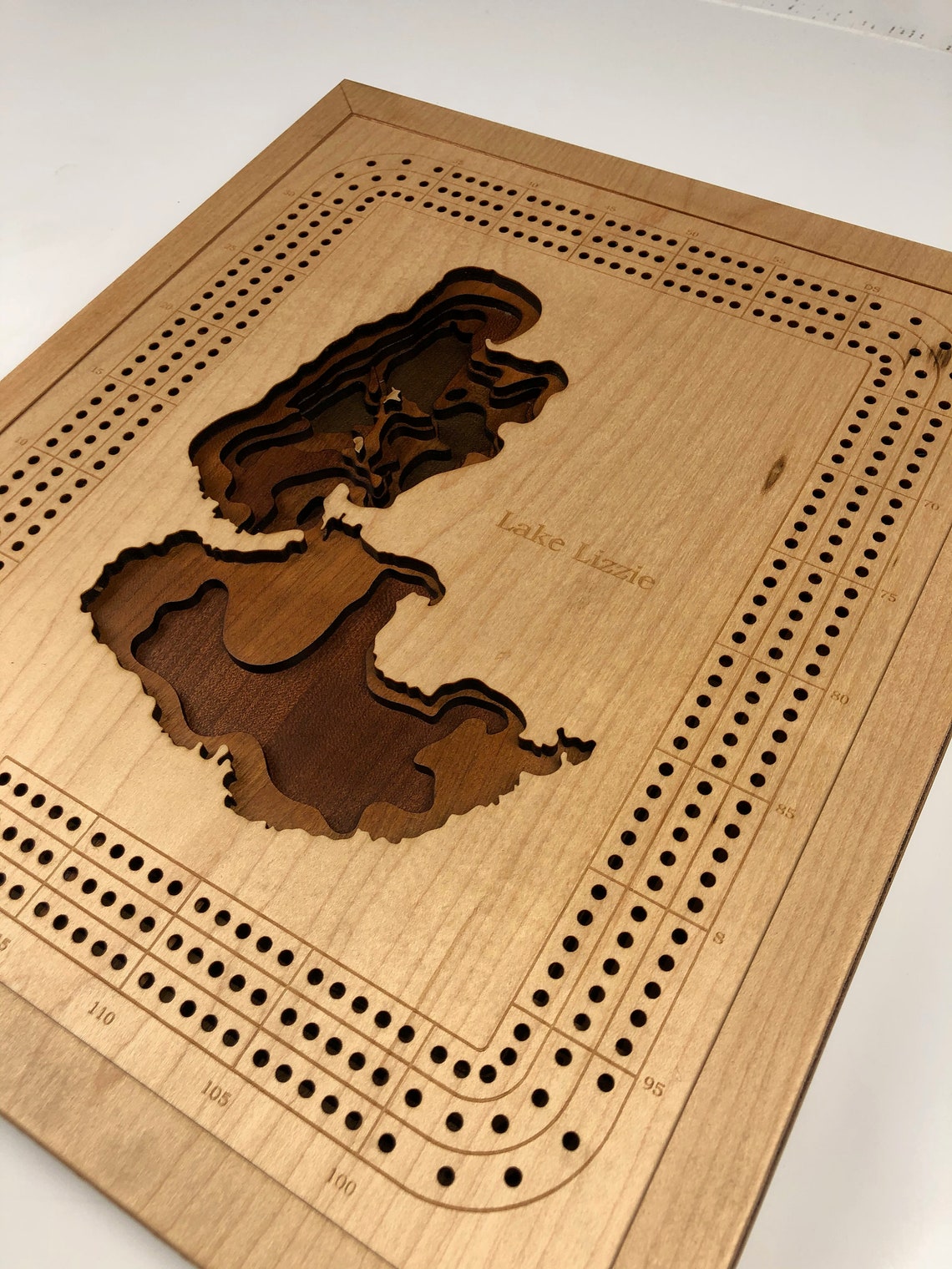 Laser Cut Cribbage Board W/ Custom Lake Topogrpahy Lake Lizzie Etsy
