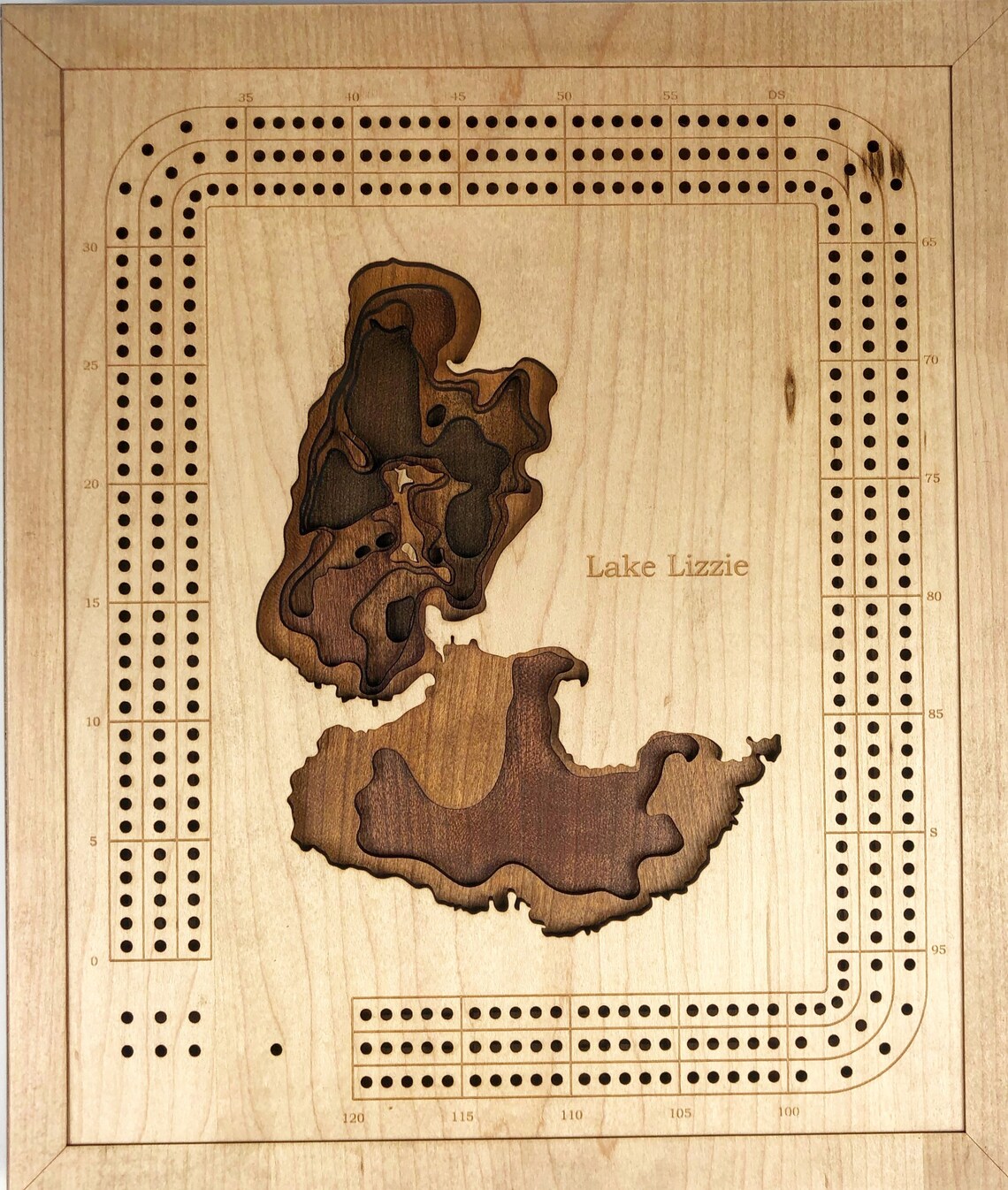 Laser Cut Cribbage Board W/ Custom Lake Topogrpahy Lake Lizzie Etsy