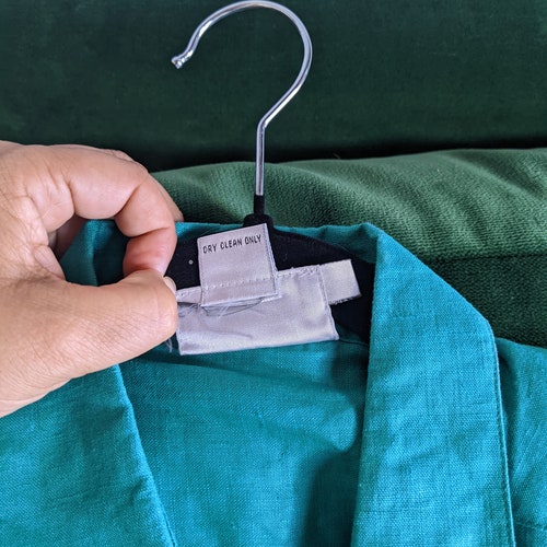 1980s Vintage Nordstrom Point shops of View Teal Linen Collared Dress
